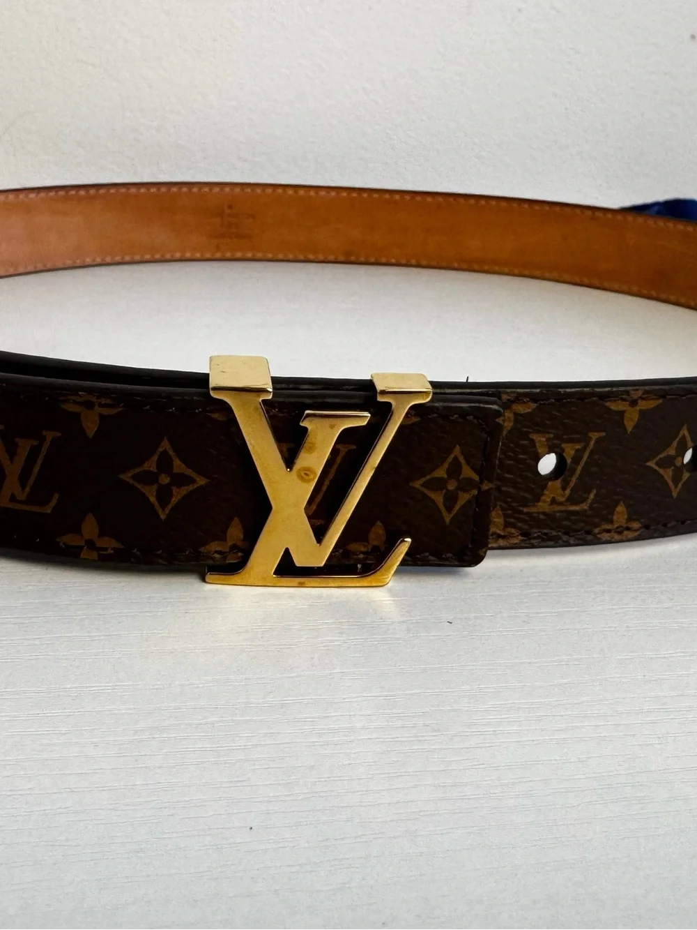 Louis Vuitton Brown Monogram Belt with Gold LV Buckle